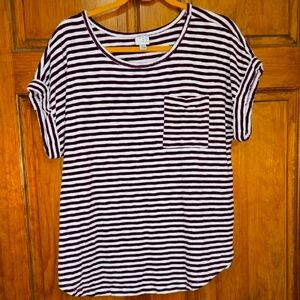 Casual Striped Short Sleeve Top - Burgandy and White